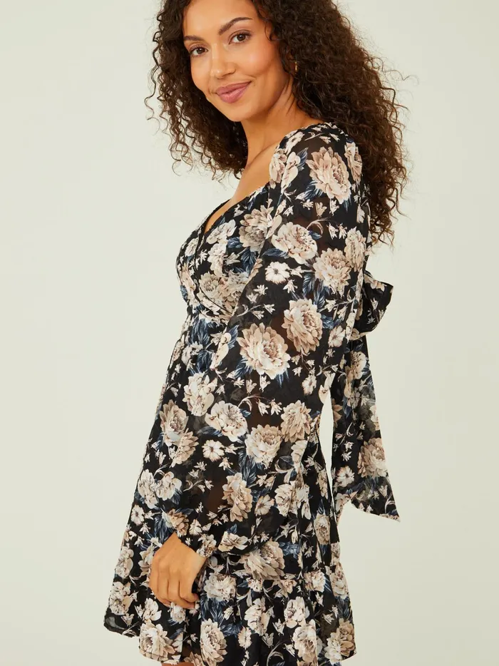 Ophelia Floral Tie Back Dress Blackmulti Women Altar039d State Casual