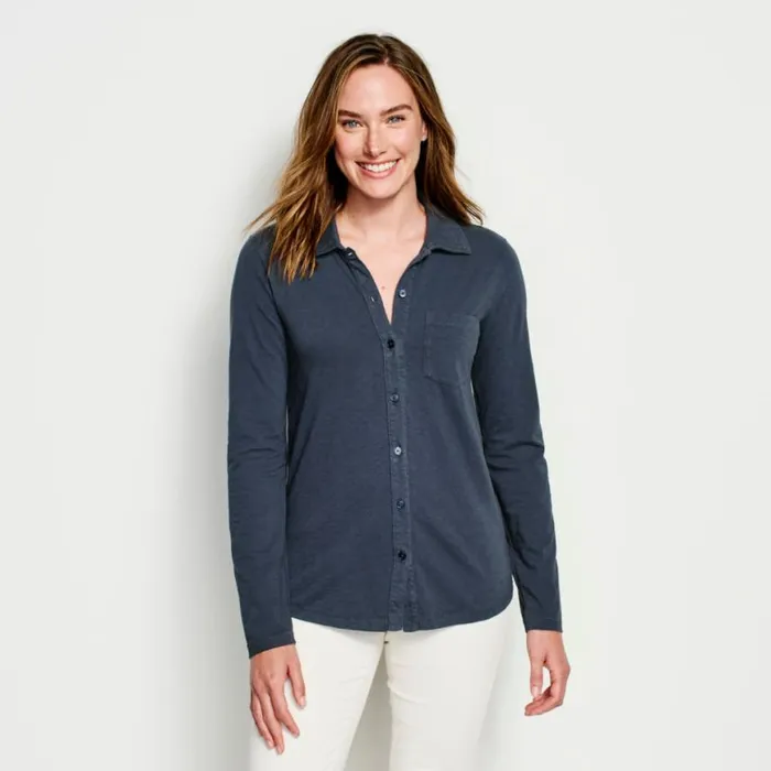 Orvis Shirts Women Canyon ButtonFront Tee Navy