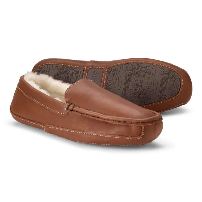 Orvis Slippers Men Leather Venetian Slippers Darkbrown