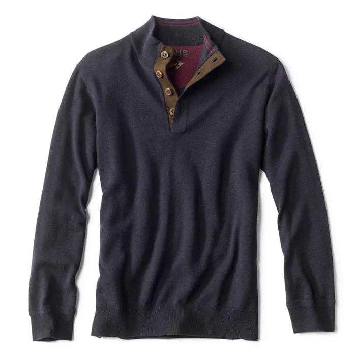 Orvis Sweaters Men Merino Button Mockneck Sweater Navy