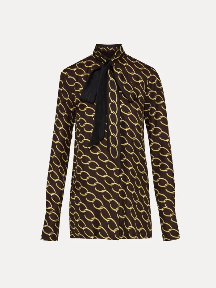 Oscar De La Renta Blouses and Knits Oscar ChainLink Silk Twill Blouse Cafe Gold 8211 Women