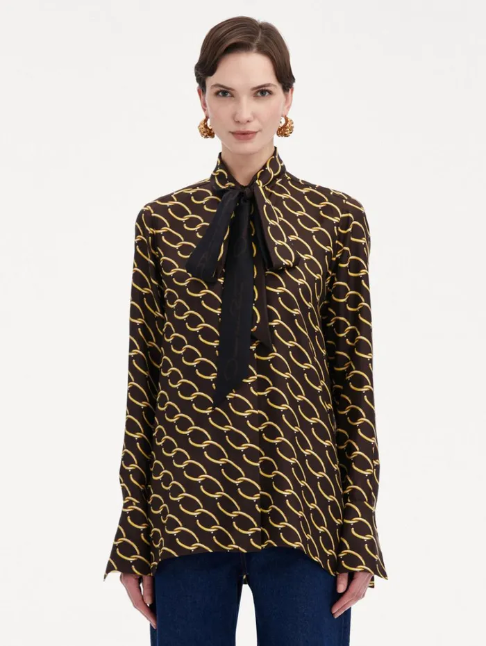 Oscar De La Renta Blouses and Knits Oscar ChainLink Silk Twill Blouse Cafe Gold 8211 Women Oscar De La Renta Blouses and Knits Oscar ChainLink Silk Twill Blouse Cafe Gold 8211 Women