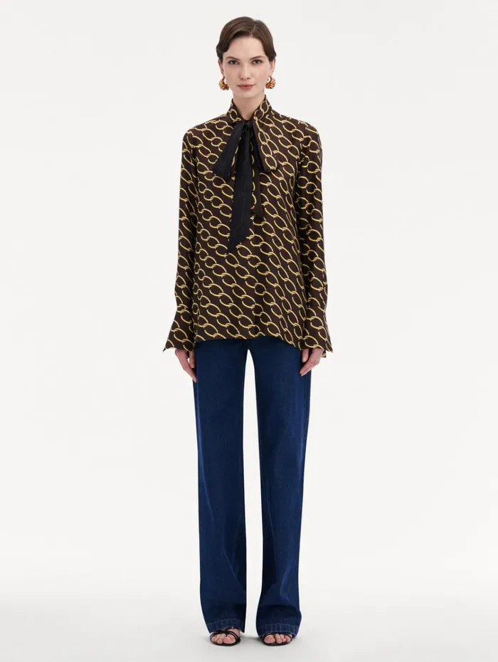 Oscar De La Renta Blouses and Knits Oscar ChainLink Silk Twill Blouse Cafe Gold 8211 Women Oscar De La Renta Blouses and Knits Oscar ChainLink Silk Twill Blouse Cafe Gold 8211 Women