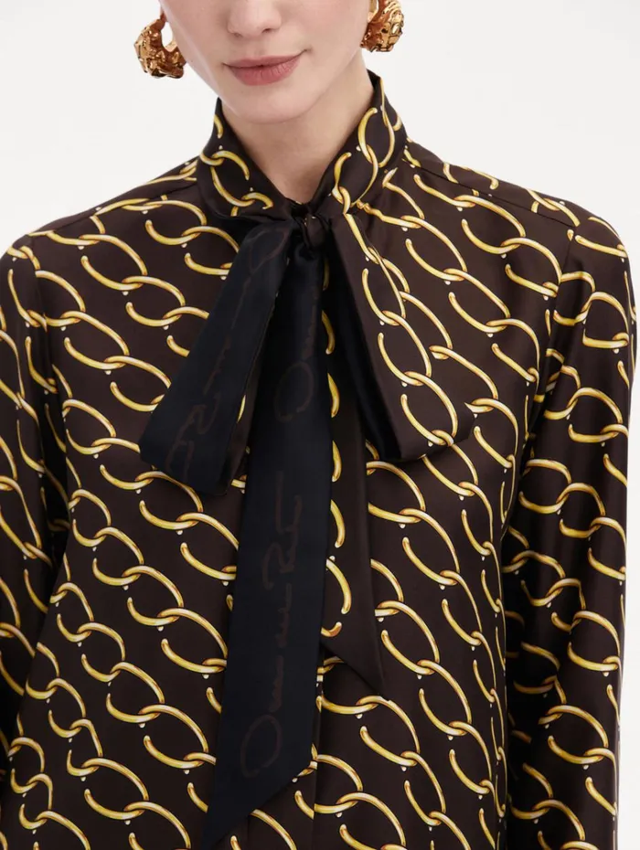 Oscar De La Renta Blouses and Knits Oscar ChainLink Silk Twill Blouse Cafe Gold 8211 Women Oscar De La Renta Blouses and Knits Oscar ChainLink Silk Twill Blouse Cafe Gold 8211 Women