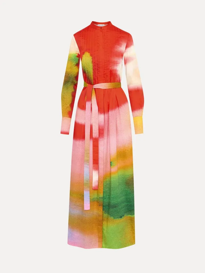 Oscar De La Renta Dresses Abstract Watercolor Caftan Vermilion Multi 8211 Women