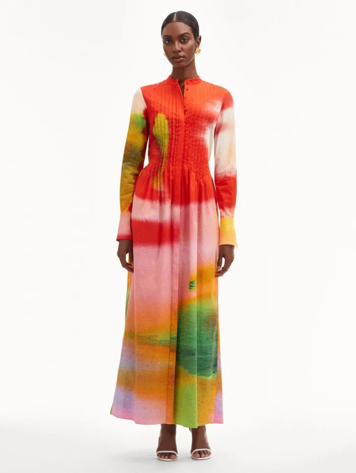 Oscar De La Renta Dresses Abstract Watercolor Caftan Vermilion Multi 8211 Women Oscar De La Renta Dresses Abstract Watercolor Caftan Vermilion Multi 8211 Women