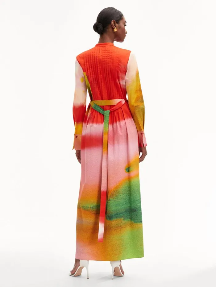 Oscar De La Renta Dresses Abstract Watercolor Caftan Vermilion Multi 8211 Women Oscar De La Renta Dresses Abstract Watercolor Caftan Vermilion Multi 8211 Women