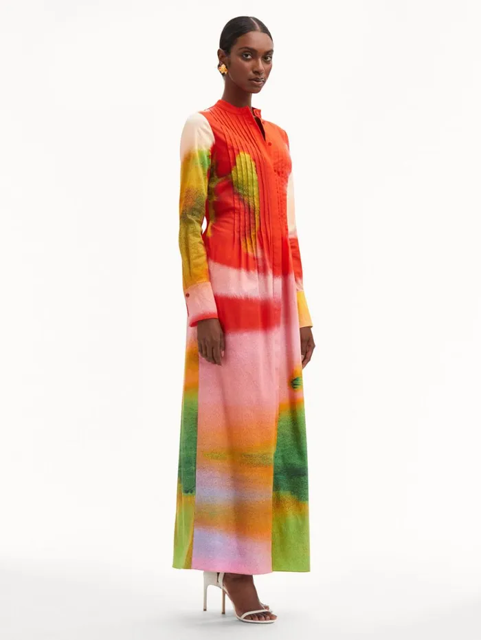 Oscar De La Renta Dresses Abstract Watercolor Caftan Vermilion Multi 8211 Women Oscar De La Renta Dresses Abstract Watercolor Caftan Vermilion Multi 8211 Women