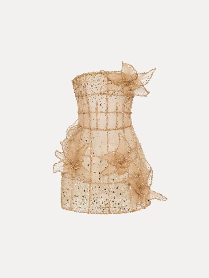 Oscar De La Renta Dresses Crystal Grid Orchid Cocktail Dress Gold 8211 Women