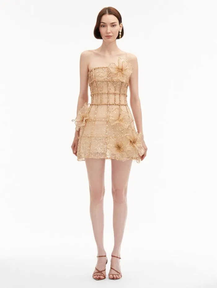 Oscar De La Renta Dresses Crystal Grid Orchid Cocktail Dress Gold 8211 Women Oscar De La Renta Dresses Crystal Grid Orchid Cocktail Dress Gold 8211 Women