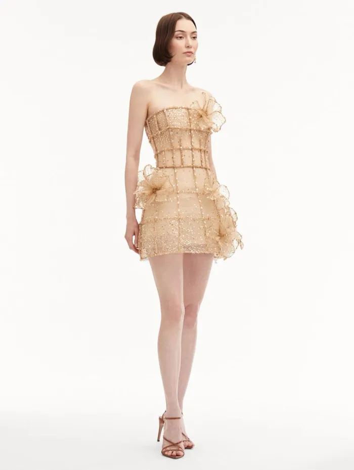 Oscar De La Renta Dresses Crystal Grid Orchid Cocktail Dress Gold 8211 Women Oscar De La Renta Dresses Crystal Grid Orchid Cocktail Dress Gold 8211 Women