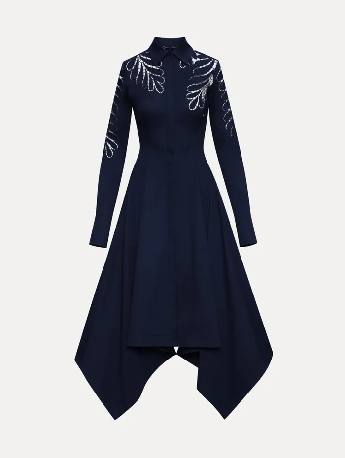 Oscar De La Renta Dresses Fern Cutout Cotton Twill Dress Navy 8211 Women