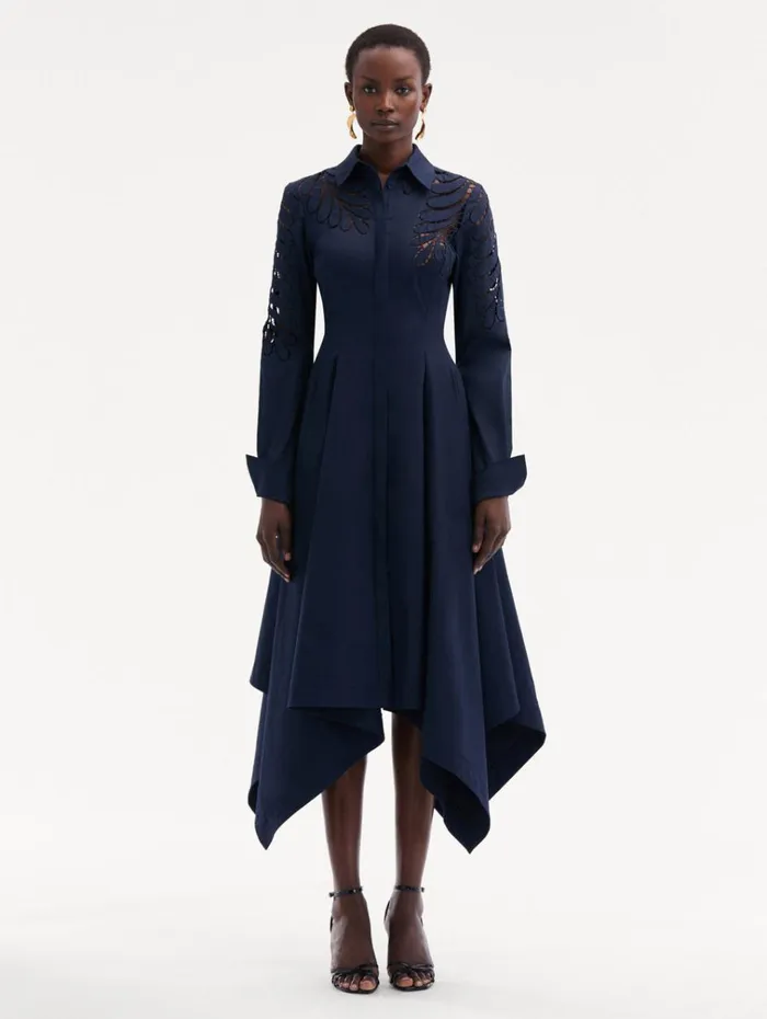 Oscar De La Renta Dresses Fern Cutout Cotton Twill Dress Navy 8211 Women Oscar De La Renta Dresses Fern Cutout Cotton Twill Dress Navy 8211 Women