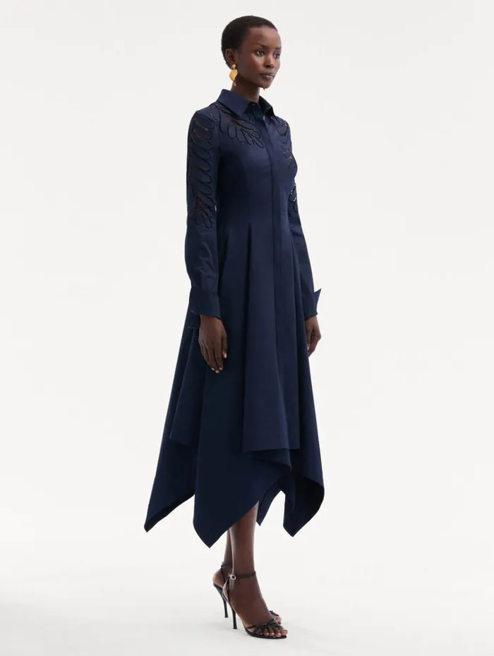 Oscar De La Renta Dresses Fern Cutout Cotton Twill Dress Navy 8211 Women Oscar De La Renta Dresses Fern Cutout Cotton Twill Dress Navy 8211 Women