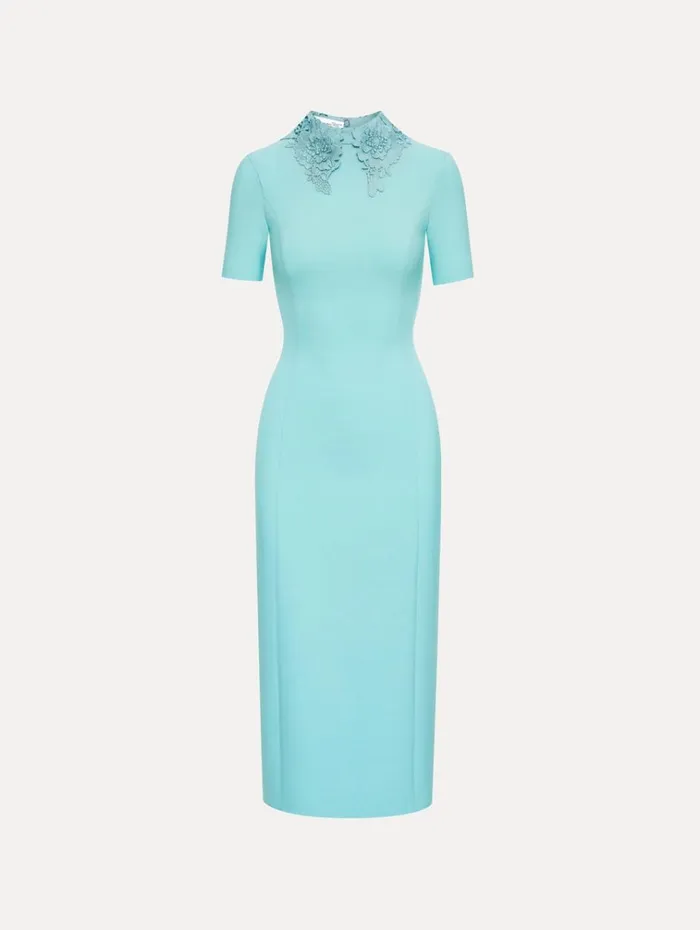 Oscar De La Renta Dresses Floral Guipure Collar Midi Dress Soft Mint 8211 Women
