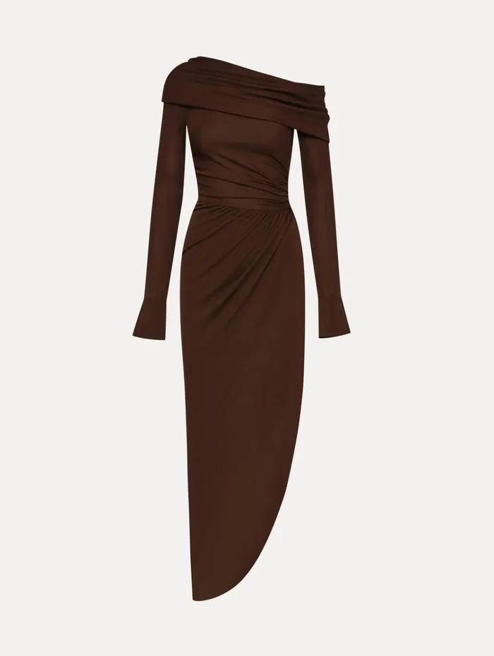 Oscar De La Renta Dresses Off Shoulder Jersey Cocktail Dress Chocolate 8211 Women