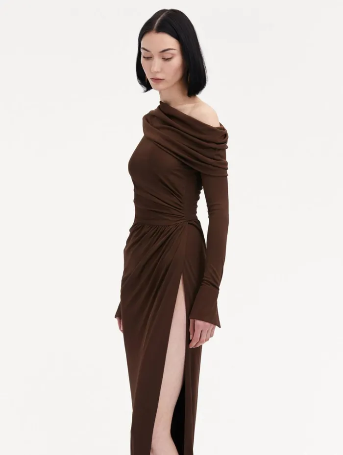 Oscar De La Renta Dresses Off Shoulder Jersey Cocktail Dress Chocolate 8211 Women Oscar De La Renta Dresses Off Shoulder Jersey Cocktail Dress Chocolate 8211 Women