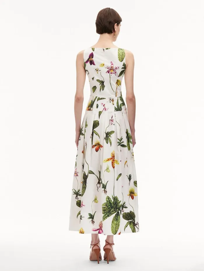Oscar De La Renta Dresses Orchid Zip Front Cotton Poplin Dress White Multi 8211 Women