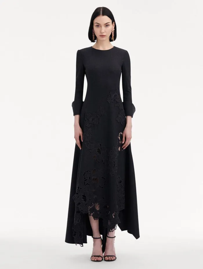Oscar De La Renta Dresses Peony Guipure Appliqu Dress Charcoal 8211 Women