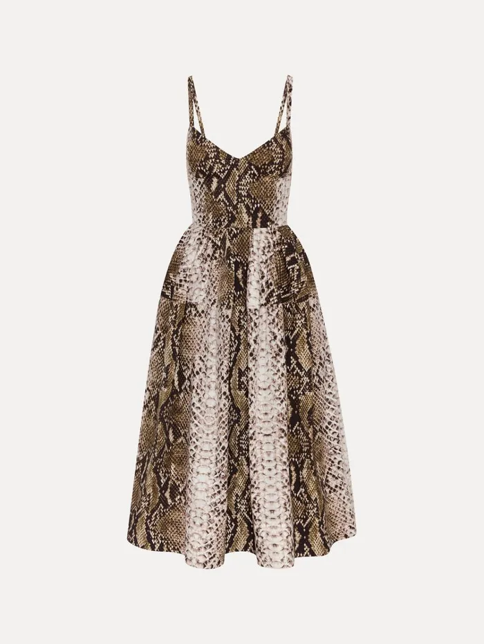 Oscar De La Renta Dresses Snake Cotton Poplin Dress Olive 8211 Women