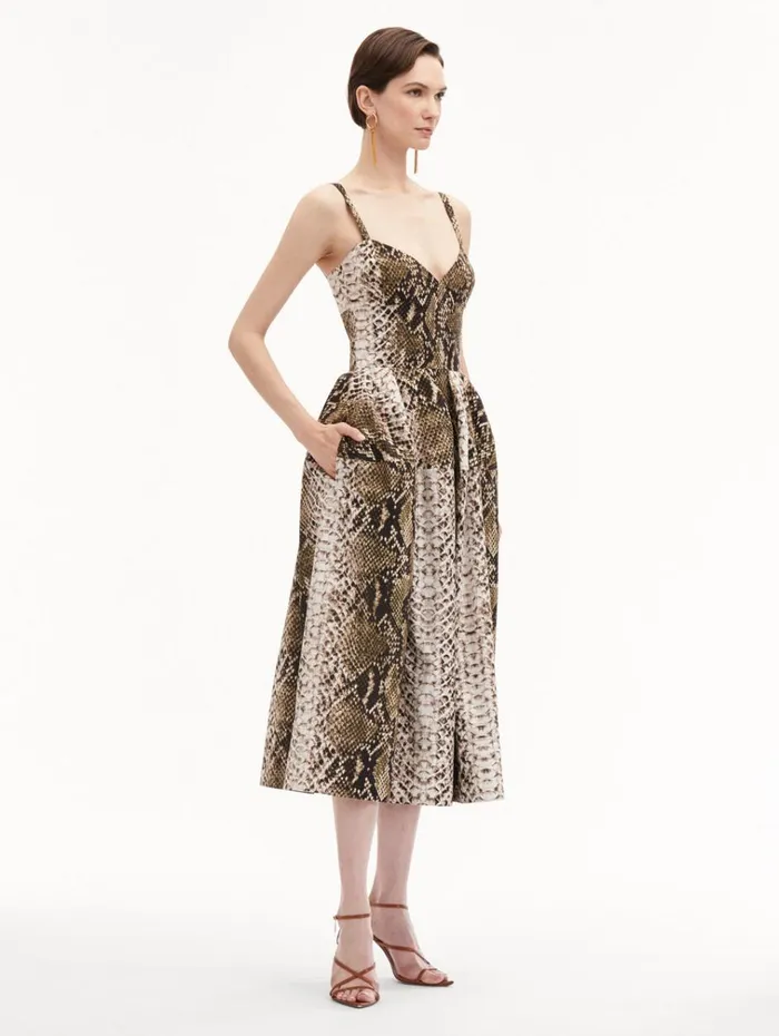 Oscar De La Renta Dresses Snake Cotton Poplin Dress Olive 8211 Women
