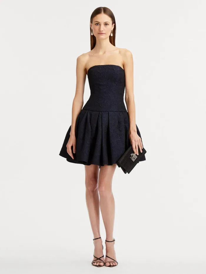 Oscar De La Renta Dresses Textured Floral Cloqu CapeBack Dress Navy 8211 Women