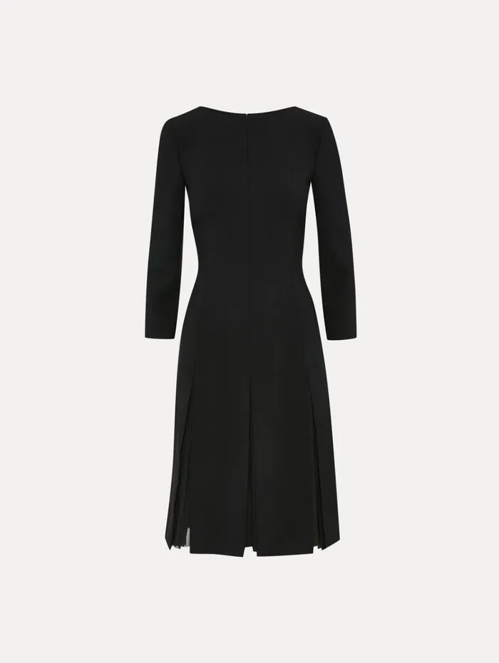 Oscar De La Renta Dresses Wool and Chiffon Inset Dress Black 8211 Women