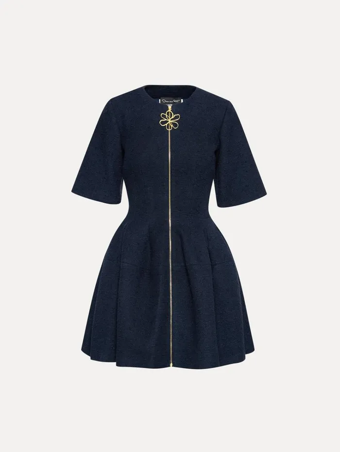 Oscar De La Renta Dresses Zip Front Tweed Dress Navy 8211 Women