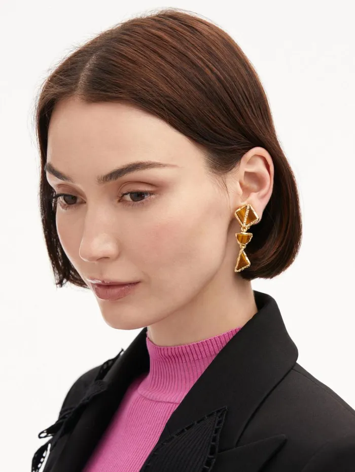 Oscar De La Renta Earrings Mixed Stone ClipOn Earrings Tiger Eye 8211 Women Oscar De La Renta Earrings Mixed Stone ClipOn Earrings Tiger Eye 8211 Women