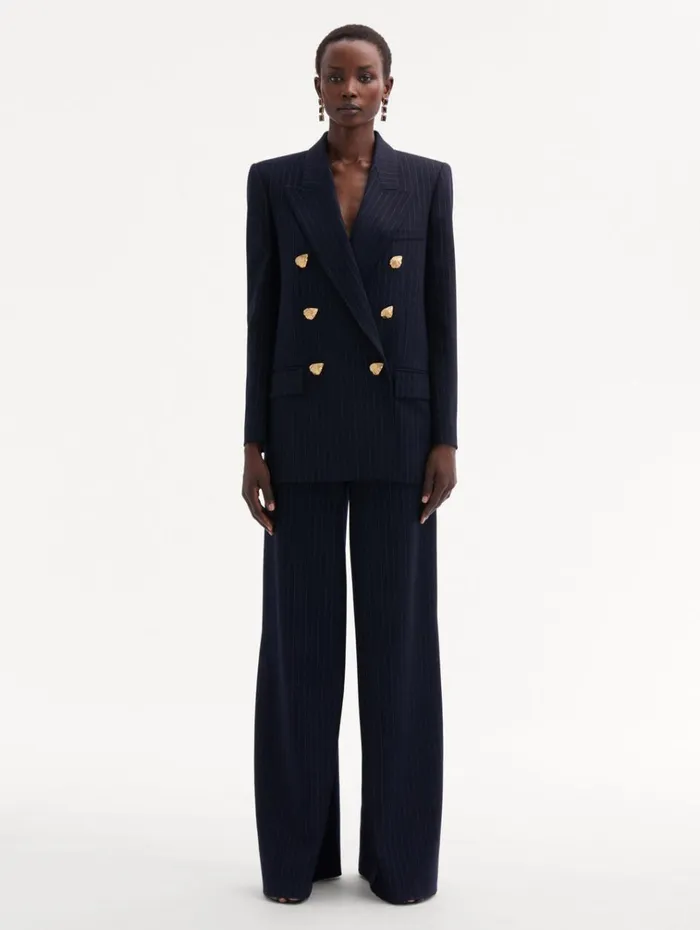 Oscar De La Renta Jackets and Coats Pinstriped DoubleBreasted Jacket Navy and White 8211 Women Oscar De La Renta Jackets and Coats Pinstriped DoubleBreasted Jacket Navy and White 8211 Women