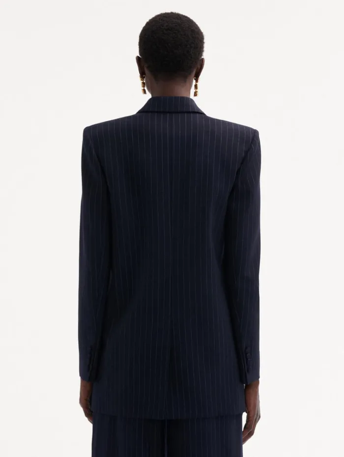 Oscar De La Renta Jackets and Coats Pinstriped DoubleBreasted Jacket Navy and White 8211 Women Oscar De La Renta Jackets and Coats Pinstriped DoubleBreasted Jacket Navy and White 8211 Women