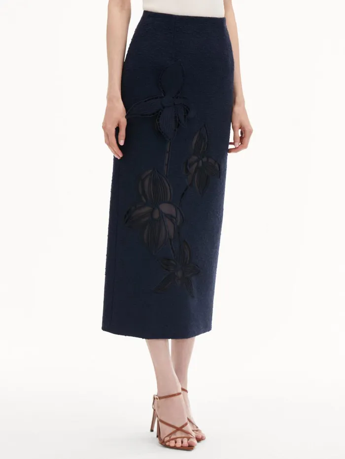 Oscar De La Renta Pants and Skirts Orchid Embroidered Tweed Skirt Navy 8211 Women Oscar De La Renta Pants and Skirts Orchid Embroidered Tweed Skirt Navy 8211 Women