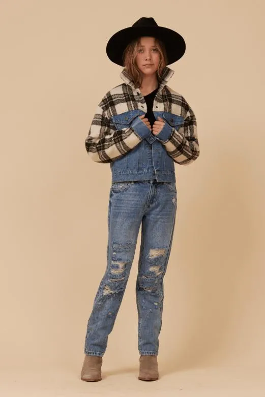 Outerwear WomenKids Vintage Havana Denim And Plaid Jacket