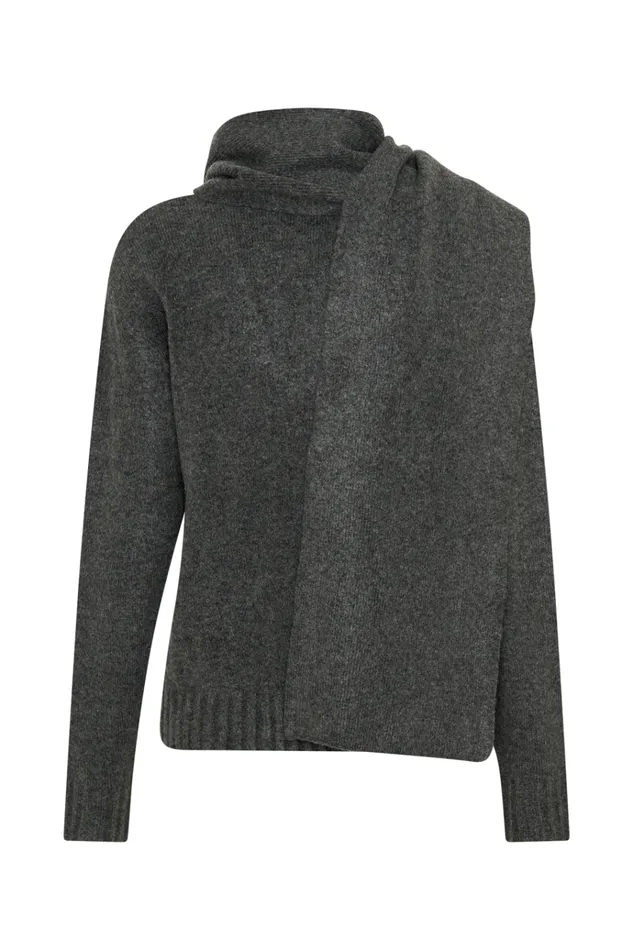 Outerwear Women Meshki Ella V Neck Knit Jumper With Scarf 8211 Charcoal Marle