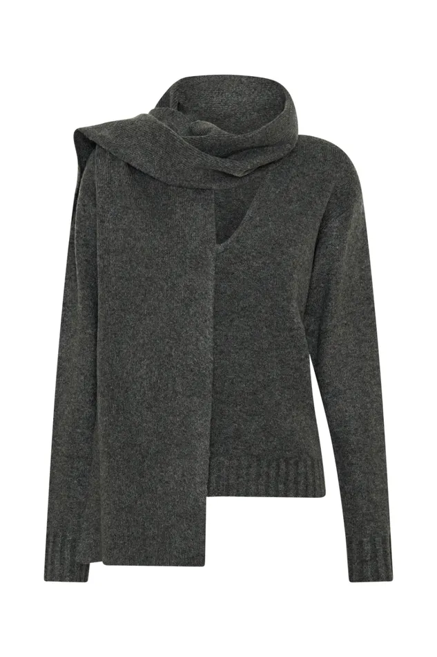 Outerwear Women Meshki Ella V Neck Knit Jumper With Scarf 8211 Charcoal Marle