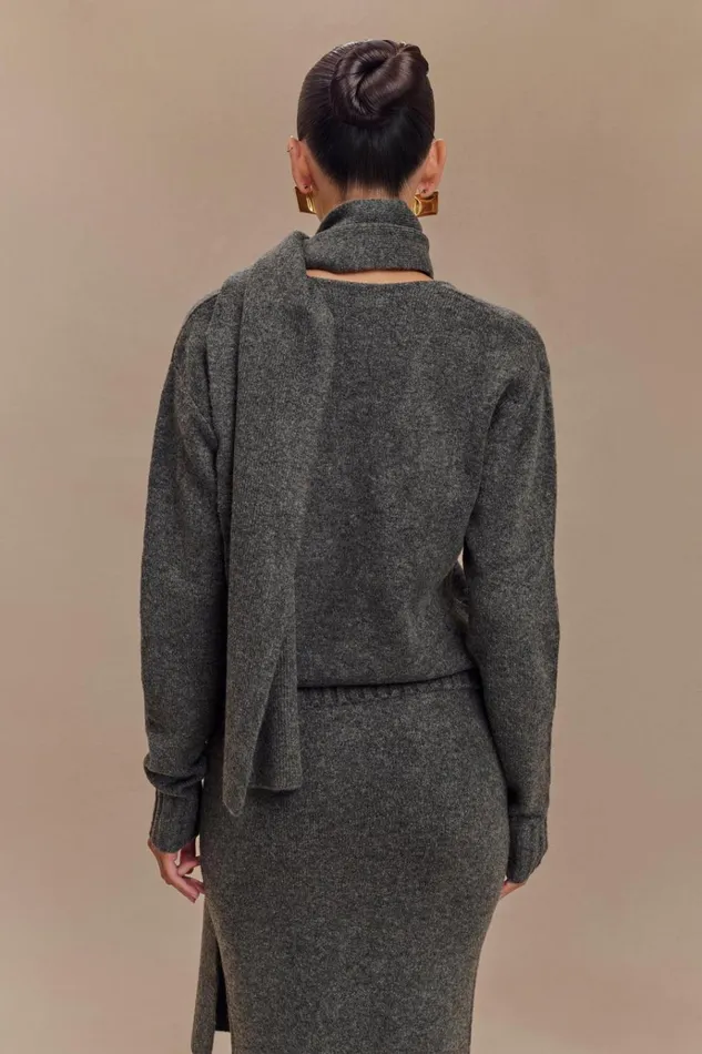 Outerwear Women Meshki Ella V Neck Knit Jumper With Scarf 8211 Charcoal Marle