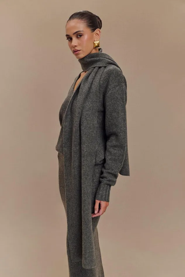 Outerwear Women Meshki Ella V Neck Knit Jumper With Scarf 8211 Charcoal Marle