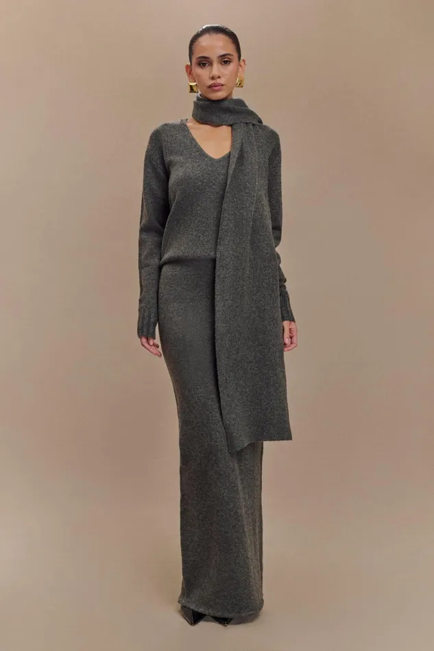 Outerwear Women Meshki Ella V Neck Knit Jumper With Scarf 8211 Charcoal Marle