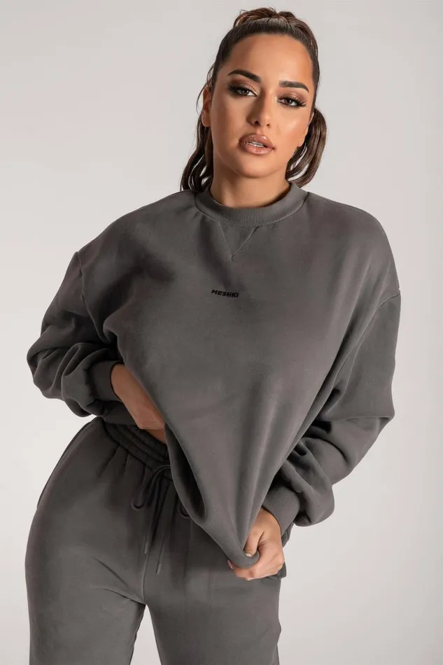 Outerwear Women Meshki Max Unisex Crew Neck Cosy Sweater 8211 Charcoal