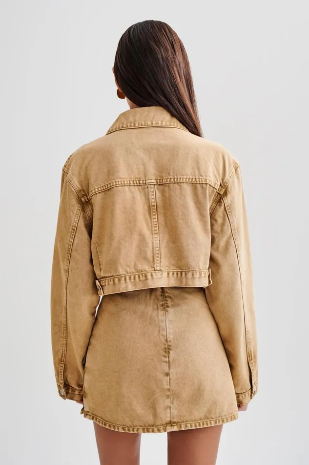 Outerwear Women Meshki Rowena Denim Cropped Jacket 8211 Tan Acid Wash