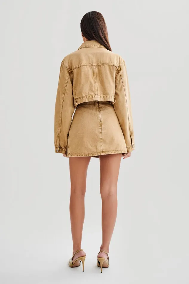 Outerwear Women Meshki Rowena Denim Cropped Jacket 8211 Tan Acid Wash