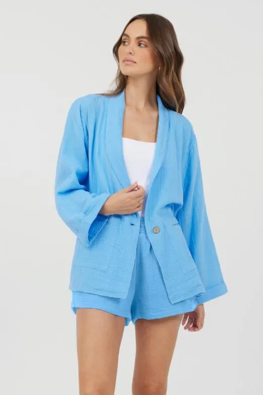 Outerwear Women Vintage Havana Ocean Blue Washed Gauze Blazer Ocean Blue
