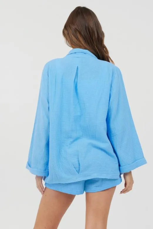Outerwear Women Vintage Havana Ocean Blue Washed Gauze Blazer Ocean Blue