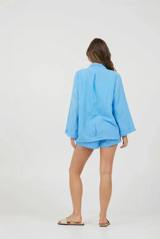 Outerwear Women Vintage Havana Ocean Blue Washed Gauze Blazer Ocean Blue