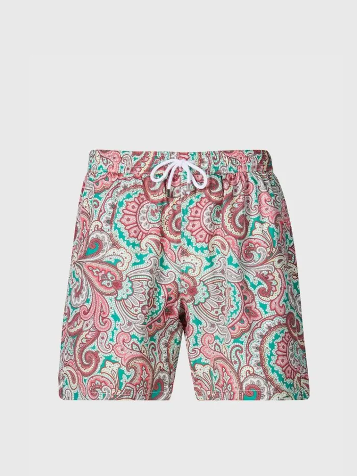 Paisley Print Swim Trunk Greenred Men Paul Stuart Shorts and Swim Trunks
