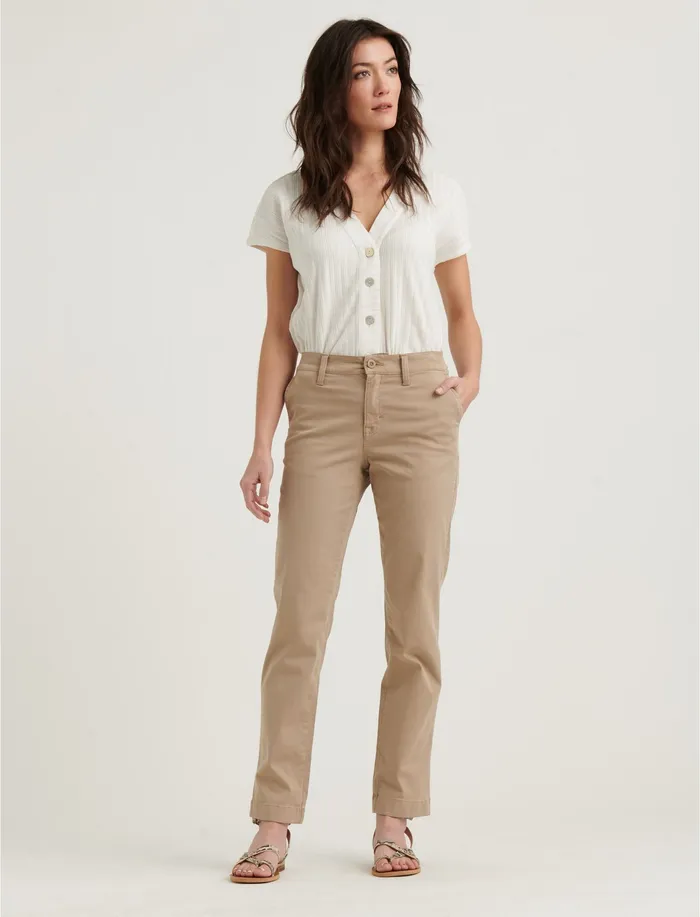 Pants Lucky Brand Women Mid Rise Slim Chino Chinchilla