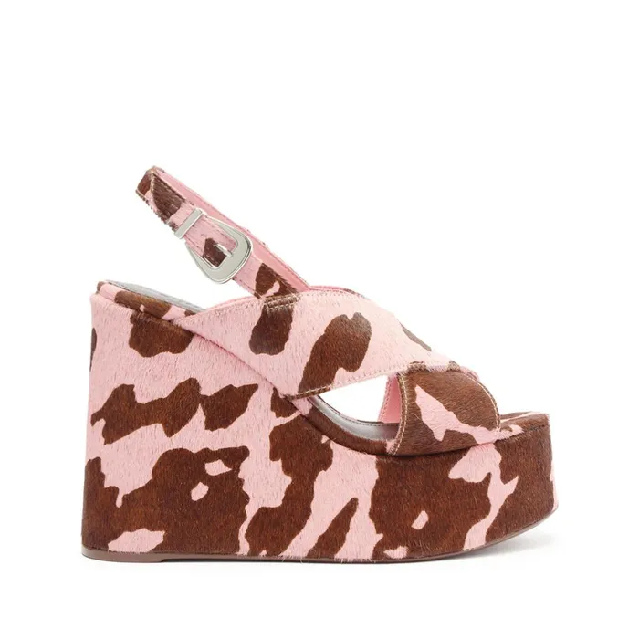 Platforms and Wedges Women Schutz Shoes Jennifer Calf Hair Sandal Pink