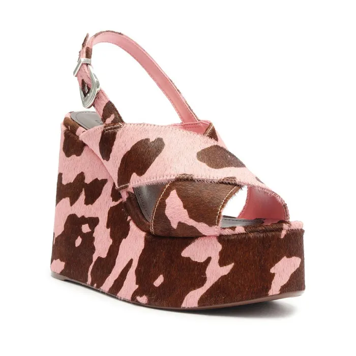 Platforms and Wedges Women Schutz Shoes Jennifer Calf Hair Sandal Pink