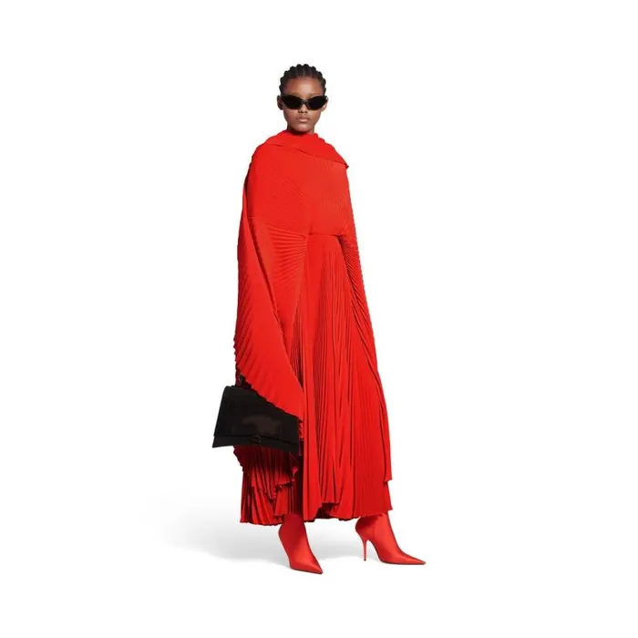 Pleated Drape Dress In Red Women Balenciaga Dresses and Skirts