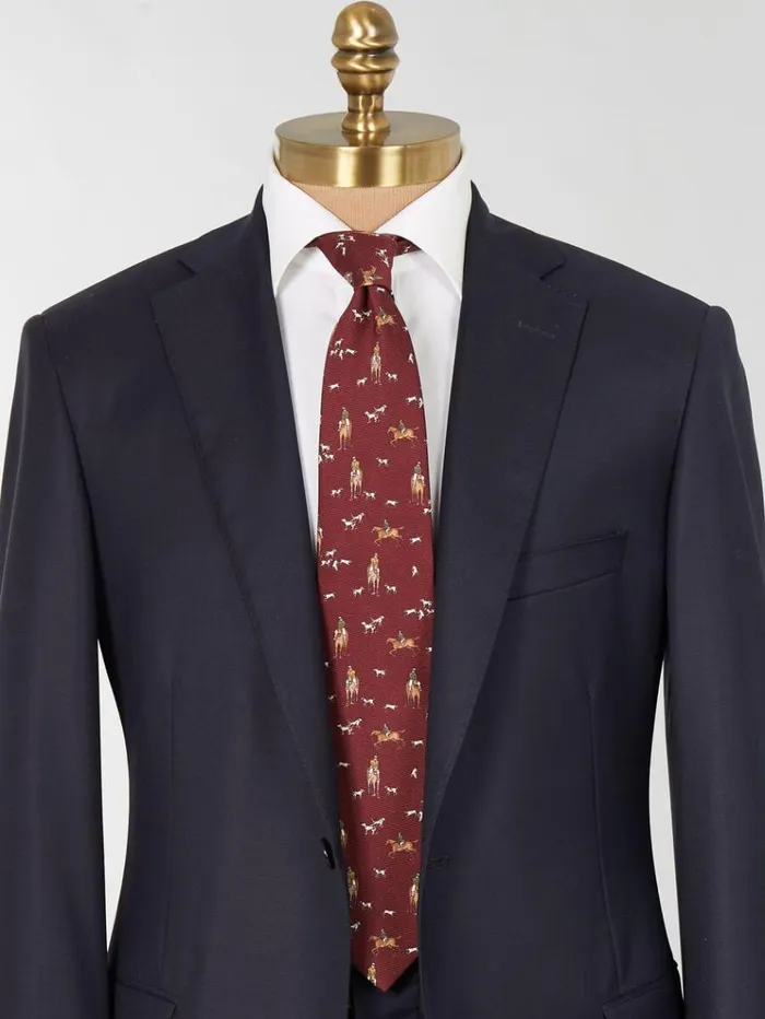 Printed Silk Riding Scene Tie Burgundy Men Paul Stuart Ties